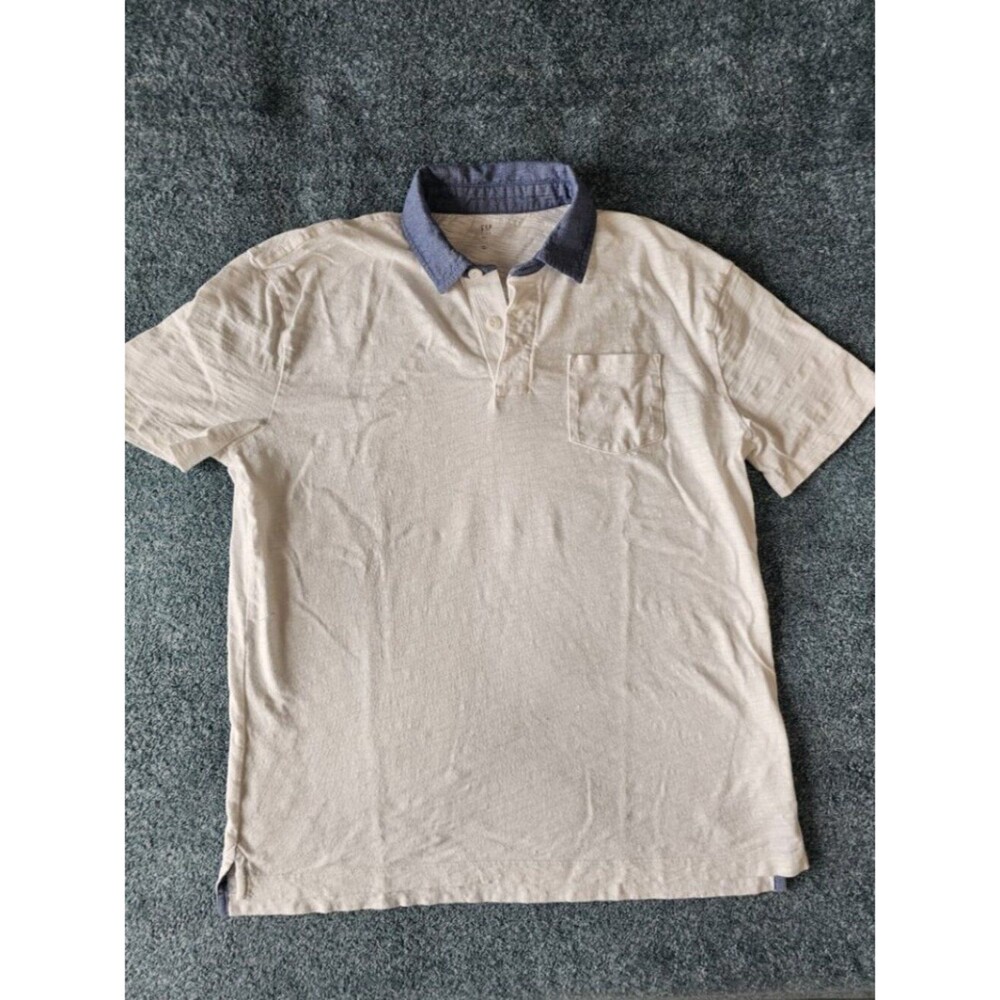 Gap Kids Polo Shirt White Blue Chambray Collar Short Sleeve Size XXL